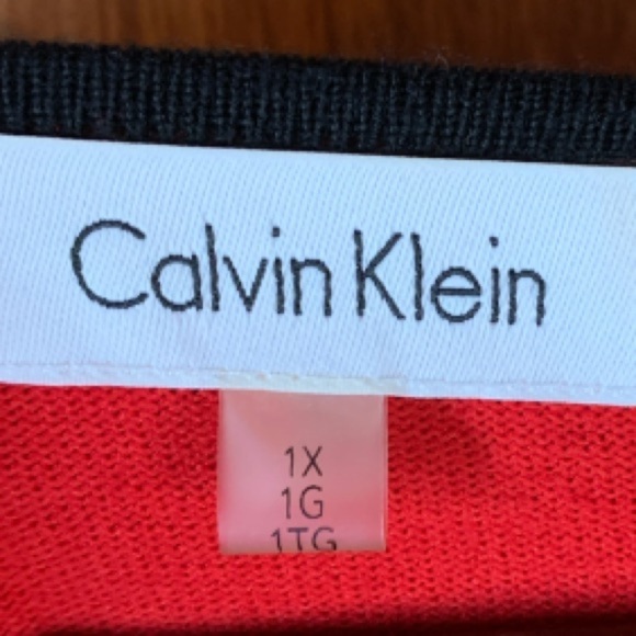 Calvin Klein Red Sweater Size 1X Round Neck Long Bell Sleeves Black Trim - Picture 2 of 8